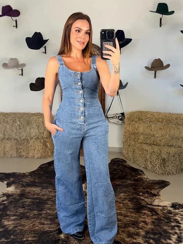 2026 New Fashion Denim Jumpsuit for Export, Hot-Selling Cross-Border Strappy Slim Waist Wide-Leg Long Pants 013
