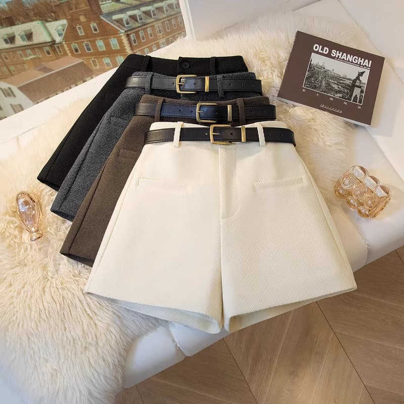 High Waist Tweed Mini Shorts Women's Outerwear Autumn Winter Grey Slimming A-Line Wide Leg Pants Commute Style Polyester Cotton Blend