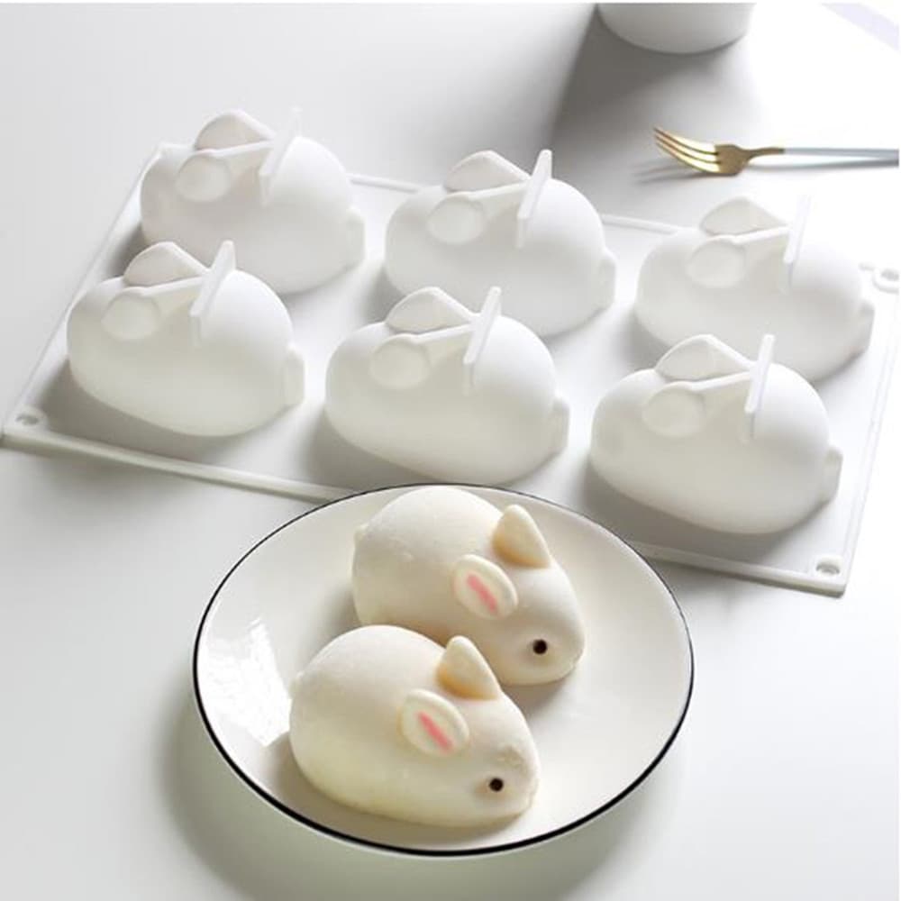 6-Cavity Large Rabbit Silicone Cake Mold Mousse Cheese Pudding Rice Cake Baking Handmade Soap Plaster Mold