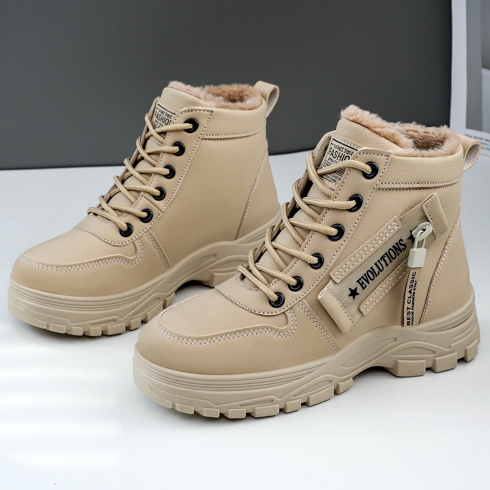 Women's Cotton Boots with Height Increase, Student Large Size Fashion Comfortable Cotton Boots, Thick Sole High-Top Long Boots, Cold-Proof Warm Boots