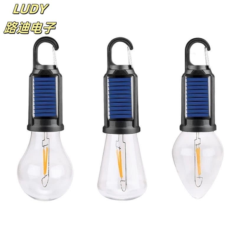 Cross-border New Solar Camping Lantern Retro LED Tungsten Filament Tent Light Emergency Bulb Lighting