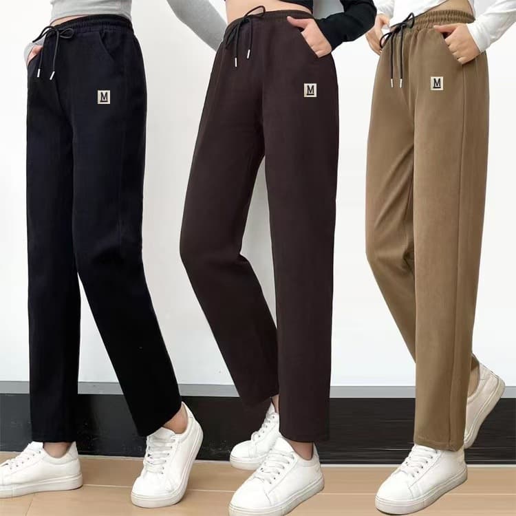 Fleece-Lined Corduroy Striped Cotton Flannel Pocket Casual Pants for Mothers, 2025 Autumn/Winter New Style Elderly Women's Trousers