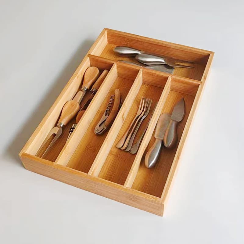 Bamboo Five-Compartment Knife Cookware Storage Box Tableware Spoon Storage Box Storage Supplies Drawer Storage Box