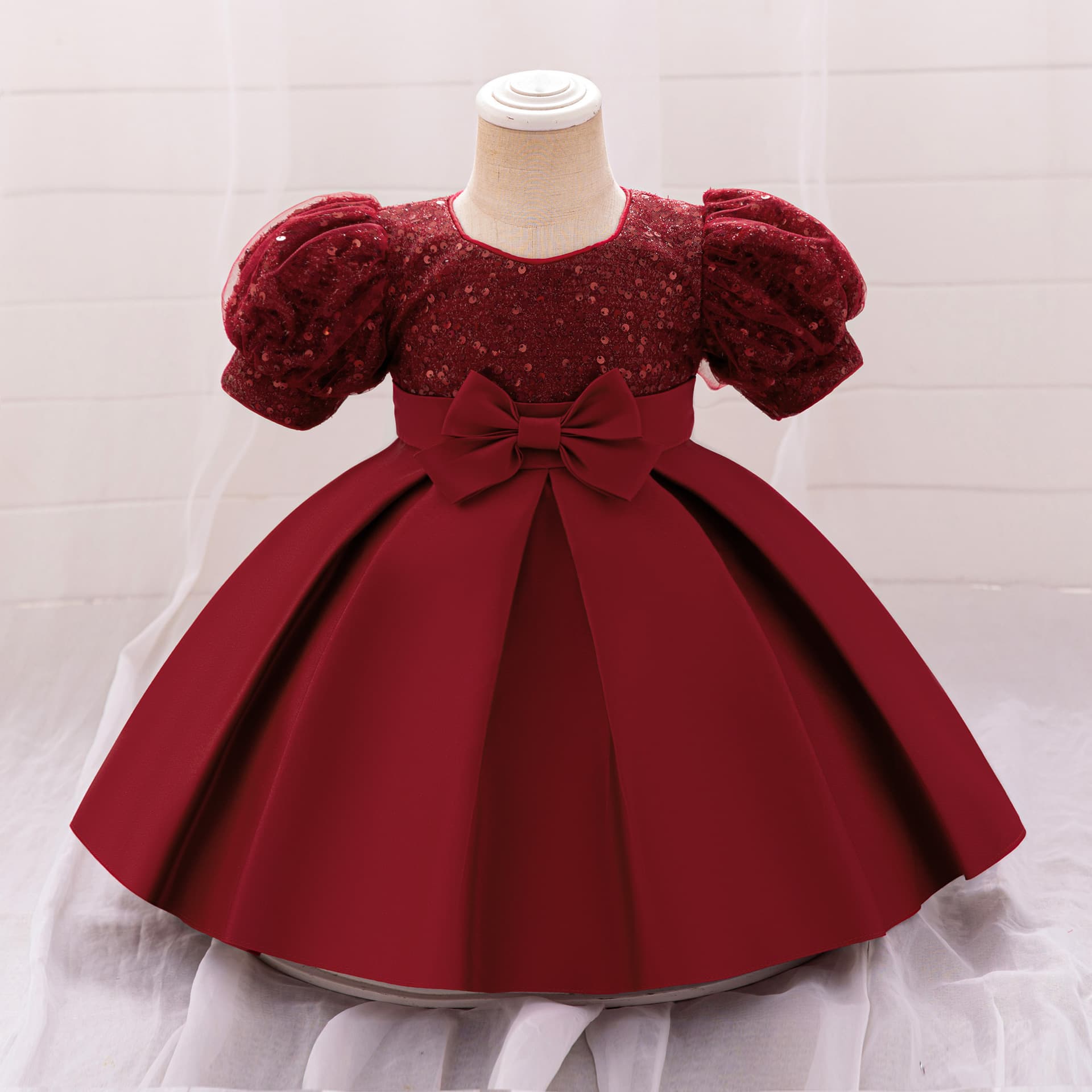 Girls Birthday Party Princess Dress Sparkling Wedding Dress Skirt One Year Old Baby Anniversary Clothes Children's Host Dress