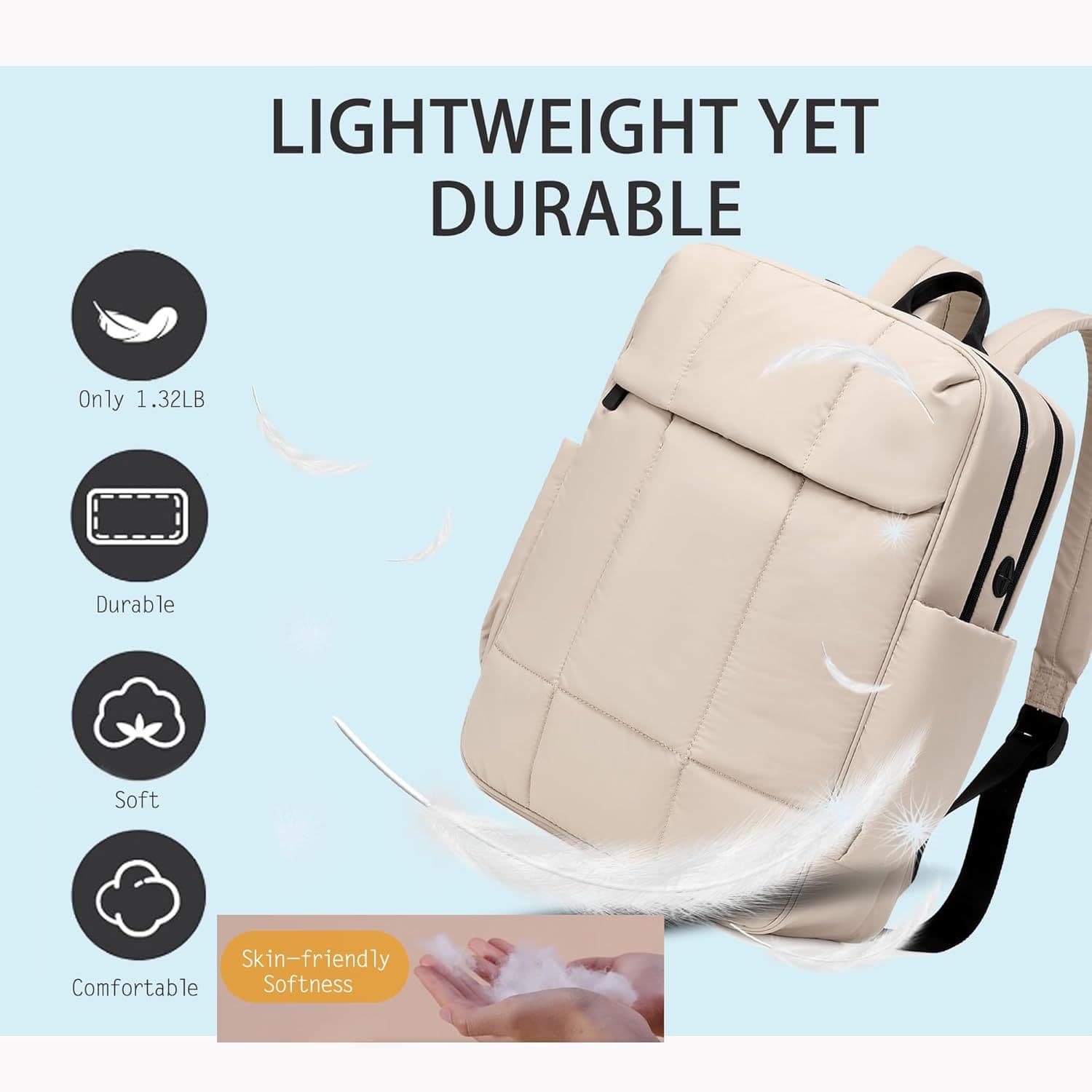 Lightweight Durable Waterproof Backpack for Men and Women, Commuter Travel Laptop Backpack, Large Capacity, Stylish Minimalist Style