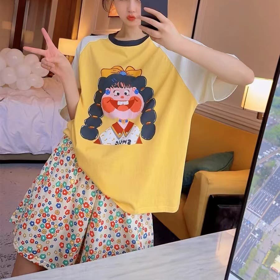 Internet Celebrity Pajamas Summer Women's Casual Comfortable Cute Braid Girl's Short-sleeved Shorts Home Clothes Pajamas Set