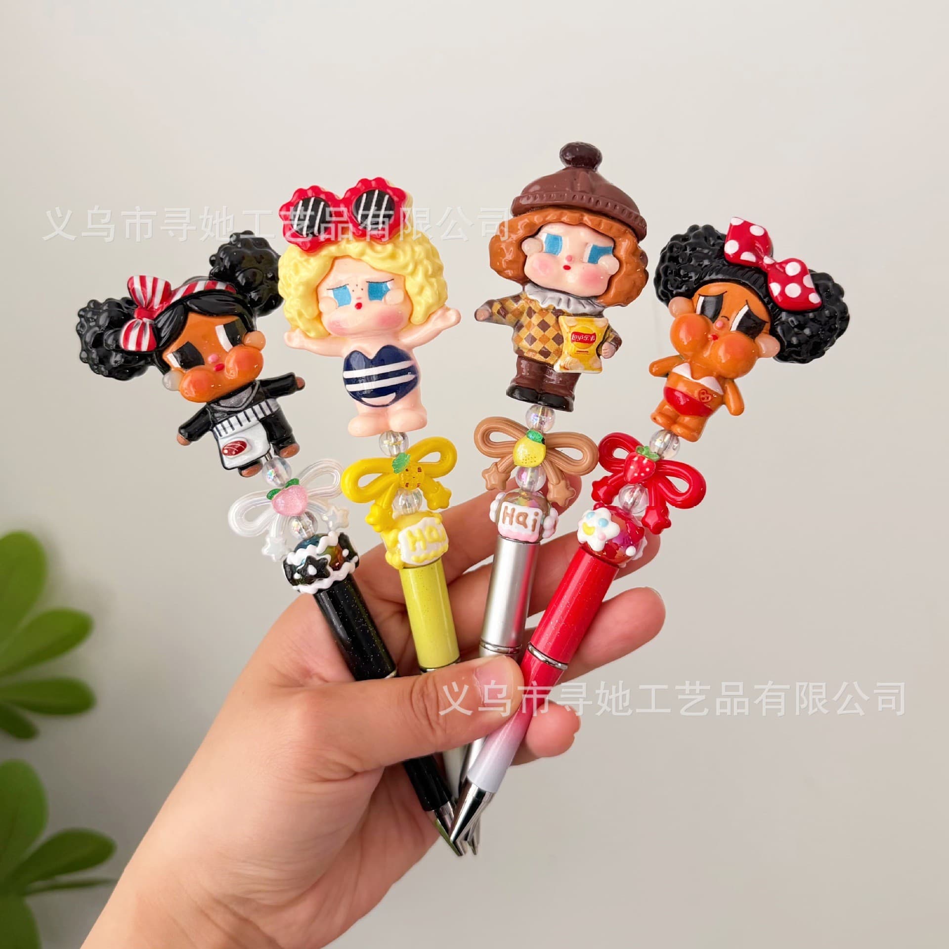 Creative high-looking student rotating touch screen pen cartoon cute doll adorable pen crybaby girl beaded pen