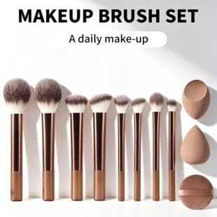 8-Piece Brown Makeup Brush Set Long Handle Sponge Puff Combination Set Blush Brush Powder Brush Beauty Tools