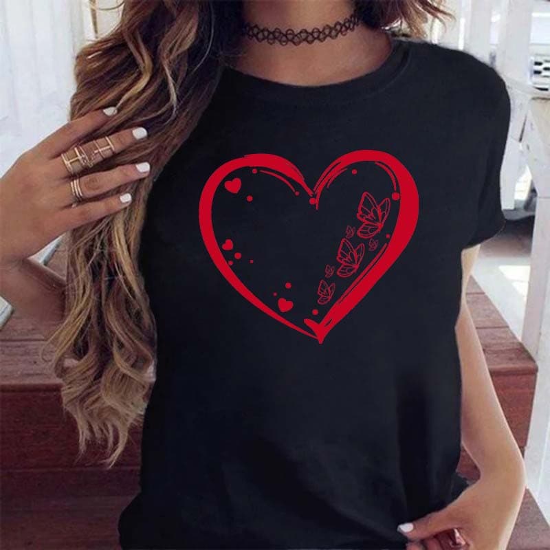 Overseas Cross-Border Wholesale Women's Cartoon Butterfly Round Neck Plus Size Short Sleeve T-Shirt Top