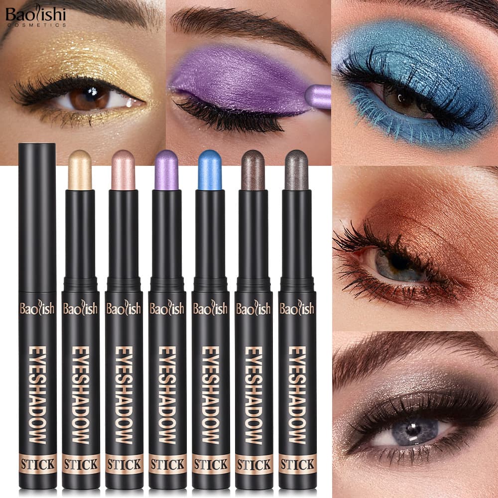 Eye Shadow Stick Cross-border Amazon Makeup BAOLISHI Multi-color 3D Eyeshadow Twelve-color High-gloss Thin Flash Eyeshadow Pen