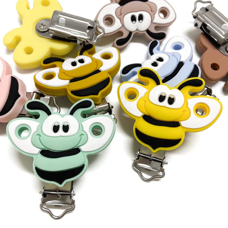 Spot cartoon bee silicone pacifier clip baby pacifier anti-drop chain accessories iron clip cross-border pacifier clip