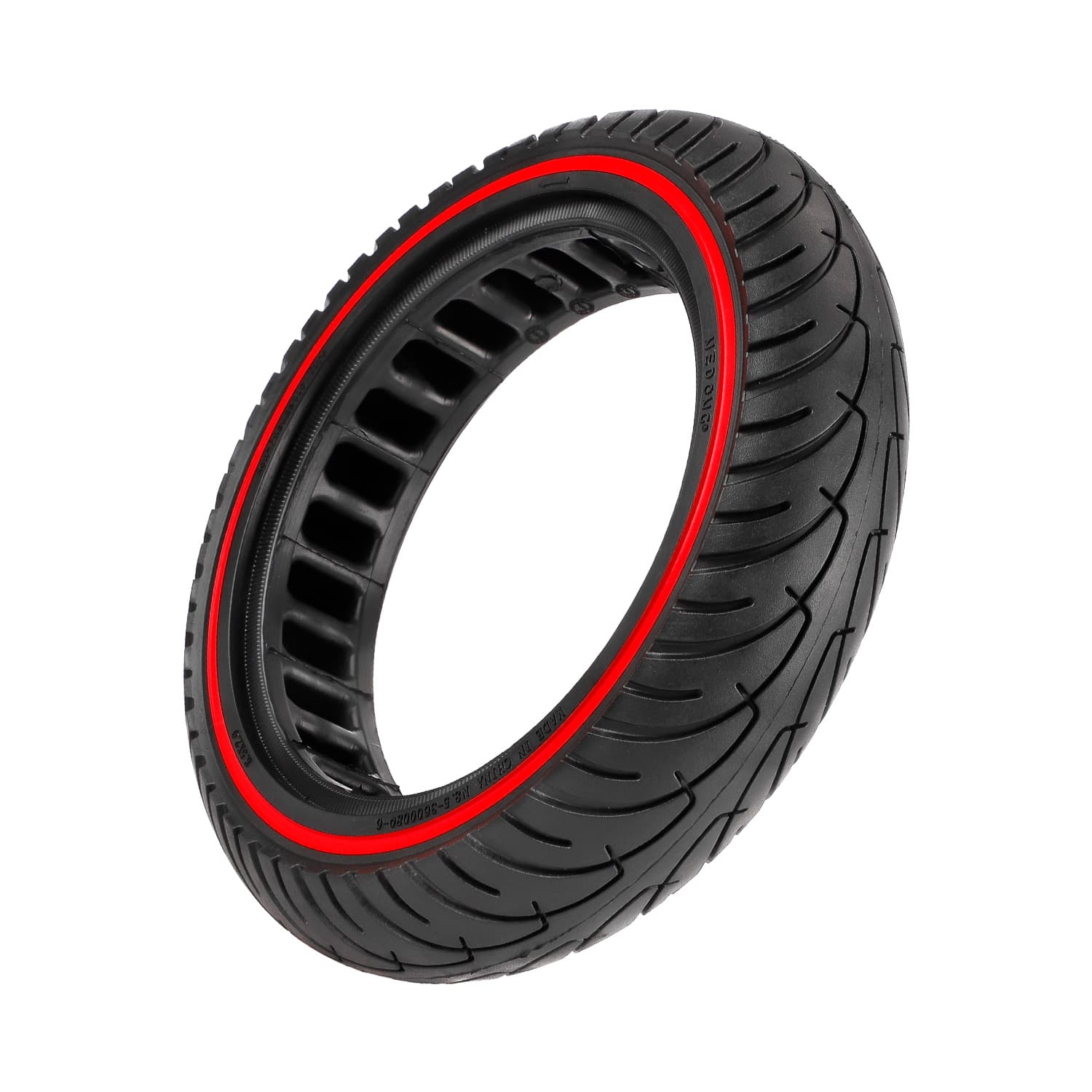 8.5-inch electric scooter solid tires with red stripe and honeycomb inner holes, 8 1/2*2 puncture-proof with shock-absorbing inner holes.