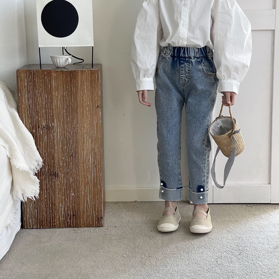 Princess Yuyu Girls Spring New Korean Style Pearl Pants Jeans Baby Girl Stretch Straight Pants Trousers