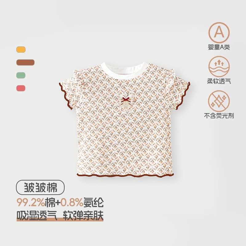 Girls Short Sleeve T-Shirt Summer A-Class Pure Cotton Homewear Sweet Style Baby Round Neck Top Outing Wear Infant Clothes