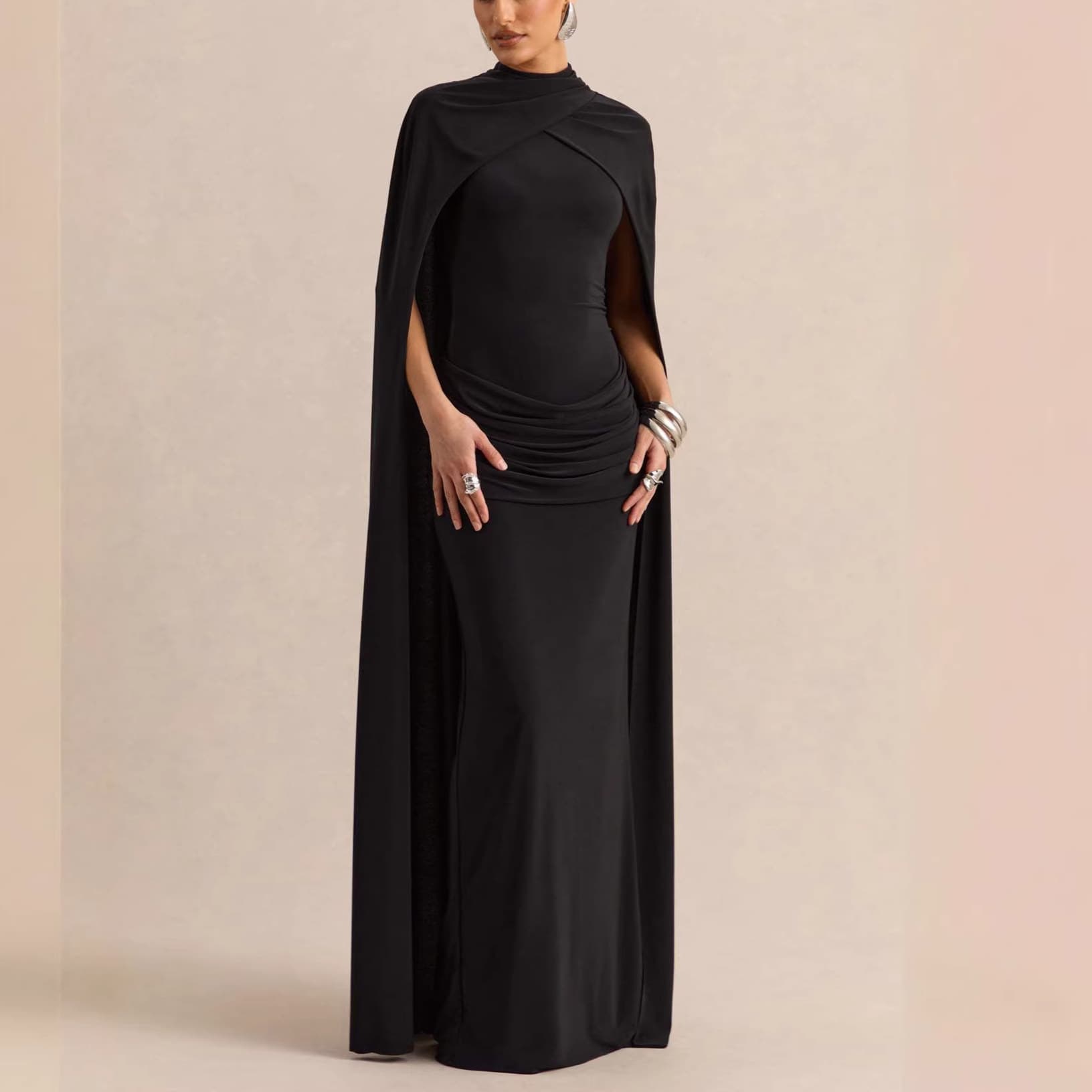 European and American Women's Cross-border Trade 2026 Cape Shawl Style Dress Women's Slim Fit Fishtail Long Evening Gown