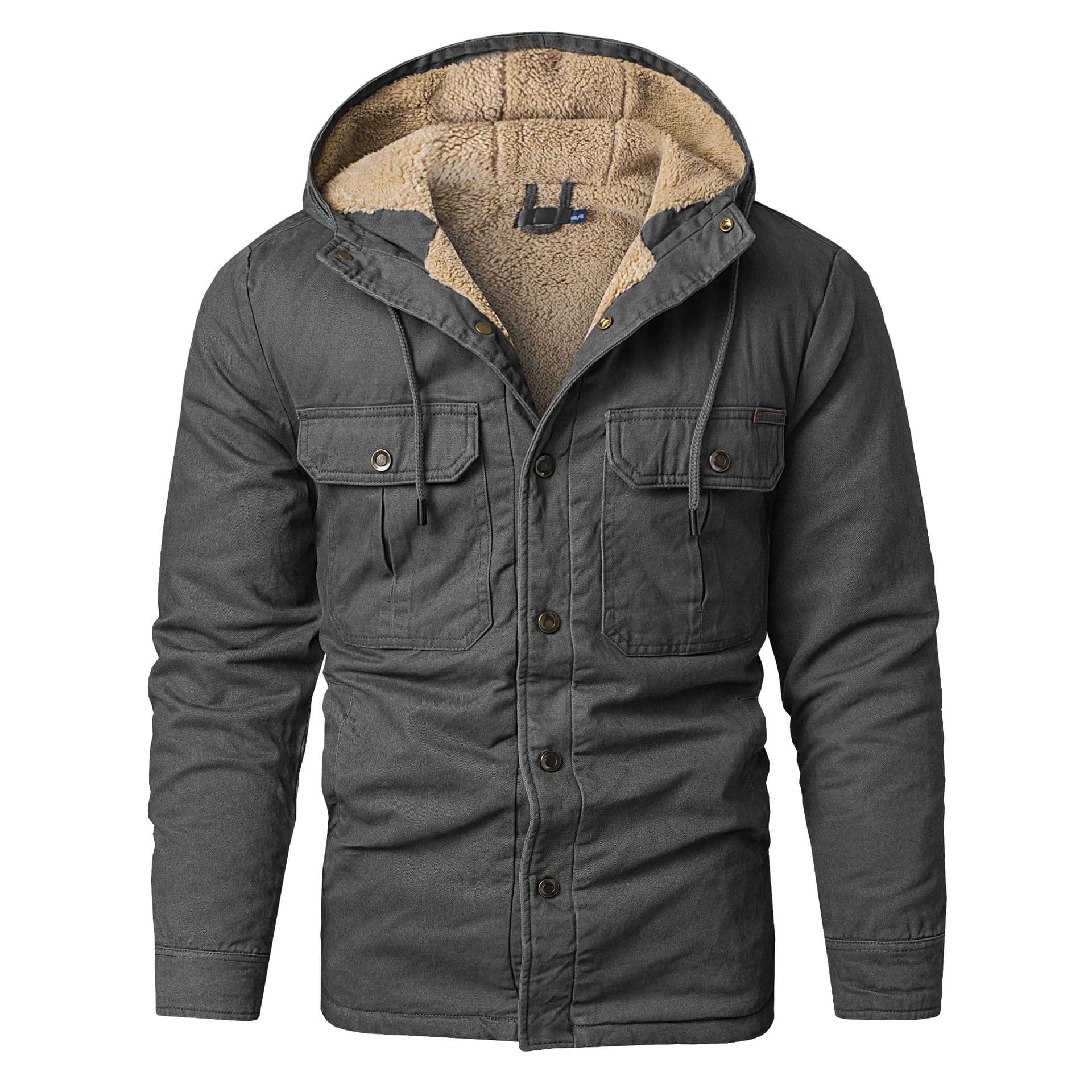 Factory Direct US Size Men's Multi-Pocket Plus Size Cotton Coat Thickened Hooded Cotton Jacket Mid-Length Fleece-Lined Jacket