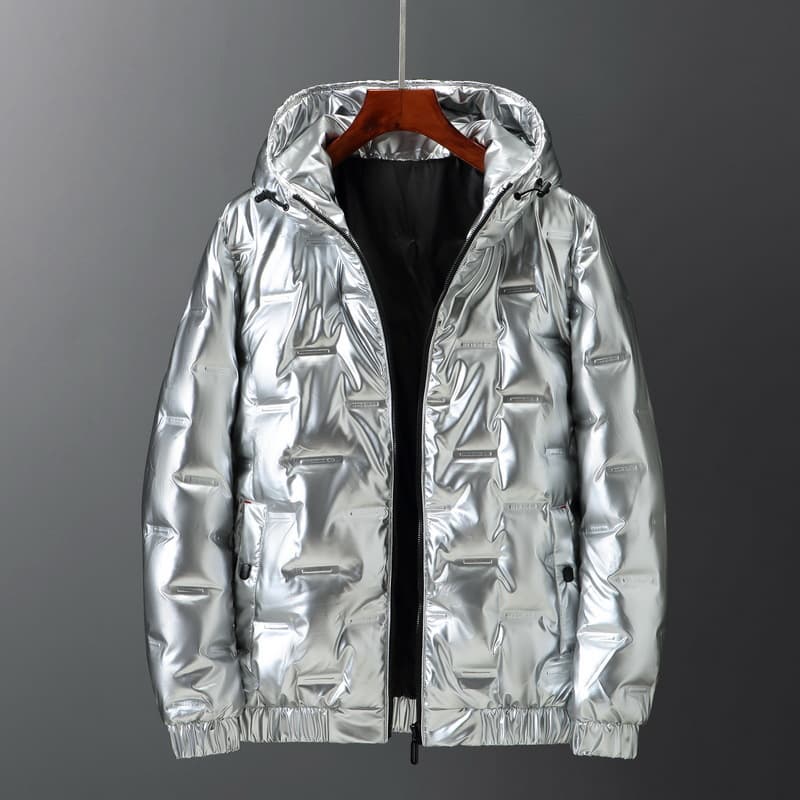Thickened Cotton Jacket Men's Winter Coat Bright Surface Korean Style Zipper Closure Hooded Solid Color Youth Fashion Polyester Fiber