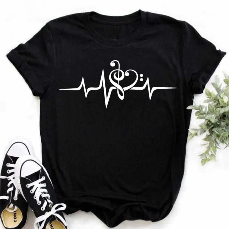 European and American Cross-Border Wholesale Women's Music Note Round Neck Plus Size Short Sleeve T-Shirt