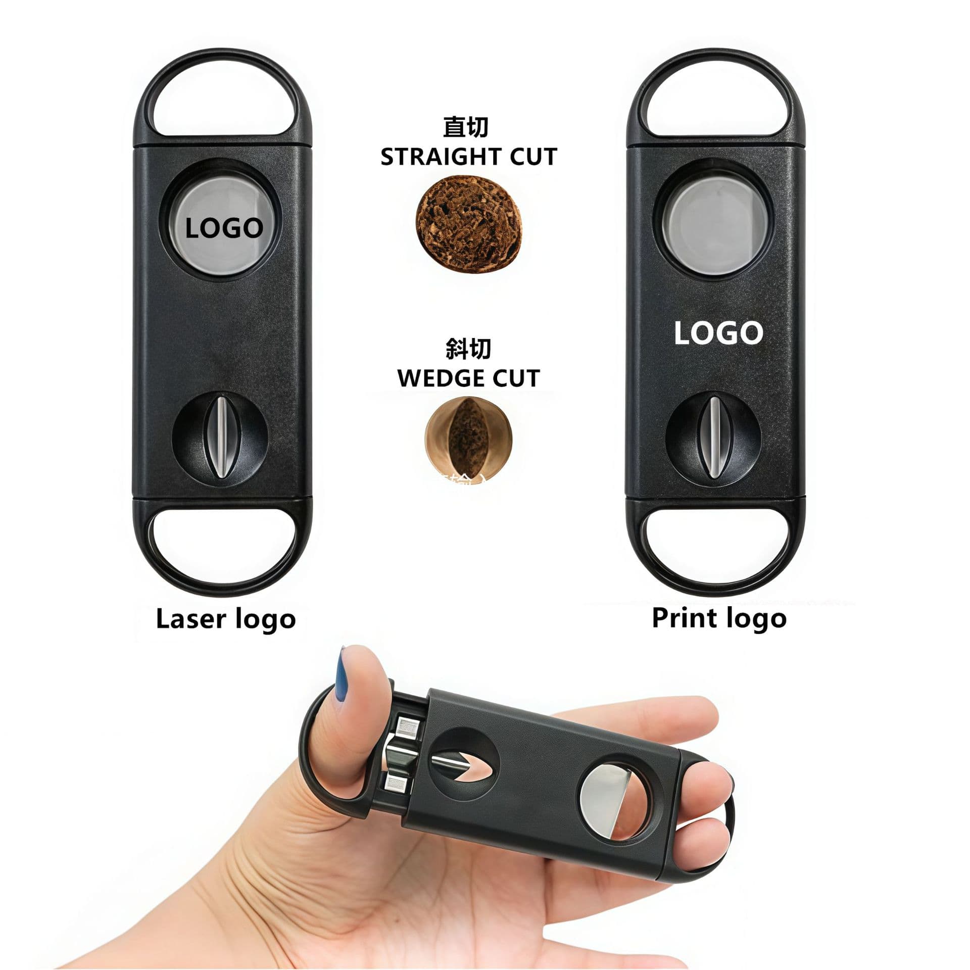 Portable plastic cigar cutter, 2-in-1 V-shaped flat-mouth cigar cutter, multi-functional stainless steel dual-purpose V-mouth cigar cutter.