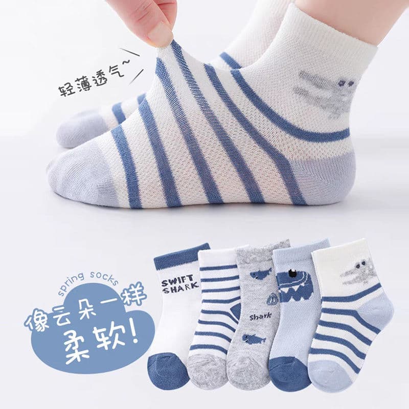Children's Socks for Boys and Girls, Summer Thin Mesh Socks, Baby Infant Socks, Lightweight Breathable Shark Pattern Pure Cotton Socks