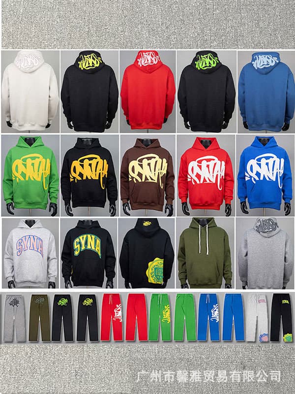 American Synaworld Drill Style High Street Hip Hop Hooded fleece-lined Foam Sweatshirt Men's Trendy Brand Sports Pants