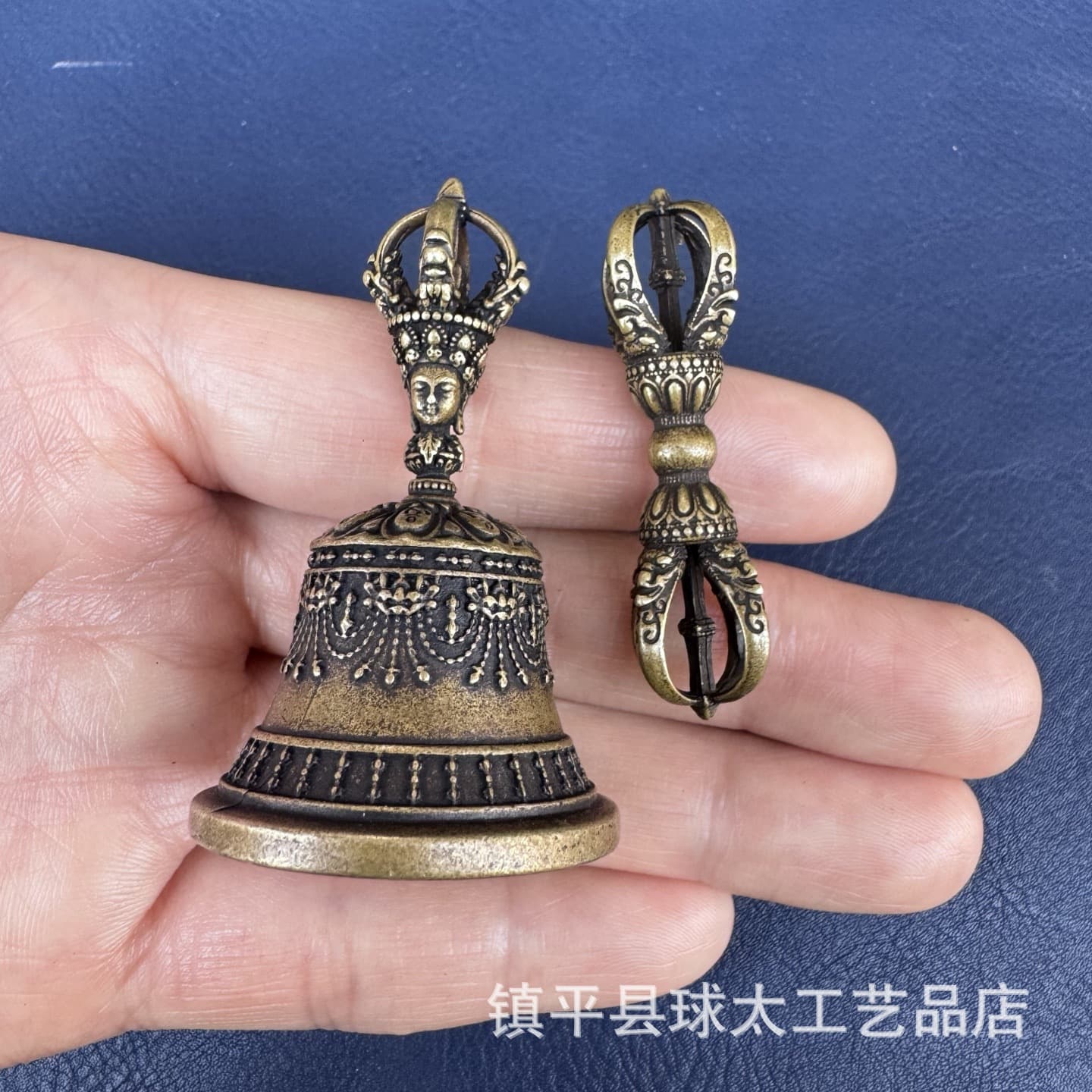 New Nepal Handmade Gilded Five-Prong Vajra Bell and Pestle Large Brass Clashing Bell Shaking Bell Tibetan Vajrayana Ritual Instrument