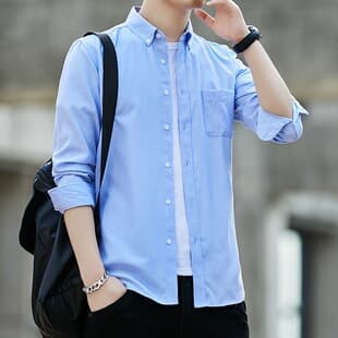 2024 Spring Autumn Oxford Fabric Men's Long Sleeve Shirt Youth Casual Shirt Korean Slim Fit Student Shirt