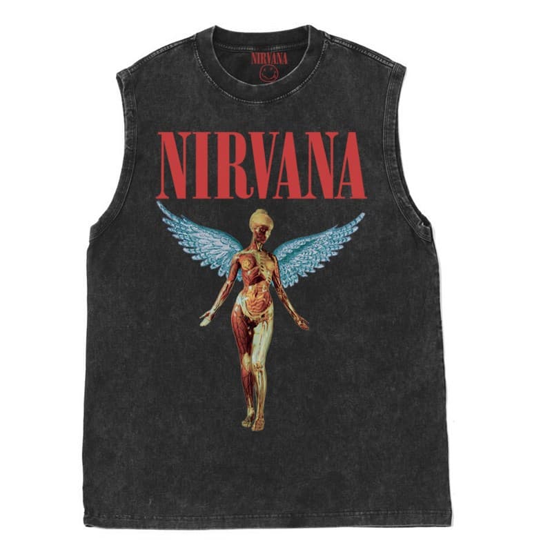 Nirvana Band Rock Nirvana High Street Vintage Retro Washed Distressed Cotton Vest Tank Top Sleeveless T-Shirt