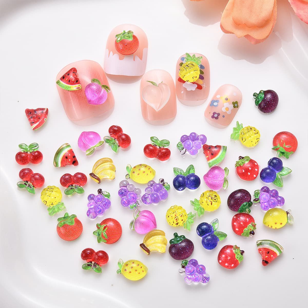 New Cartoon Nail Art Accessories Fruit Mini Cherry Apple Watermelon 3D Resin Nail Charms