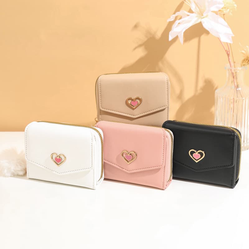 New Metal Small Clear Heart-Shaped Tri-Fold Simple Small Wallet Short Wallet Women's Wallet High-End Sense Daily Versatile