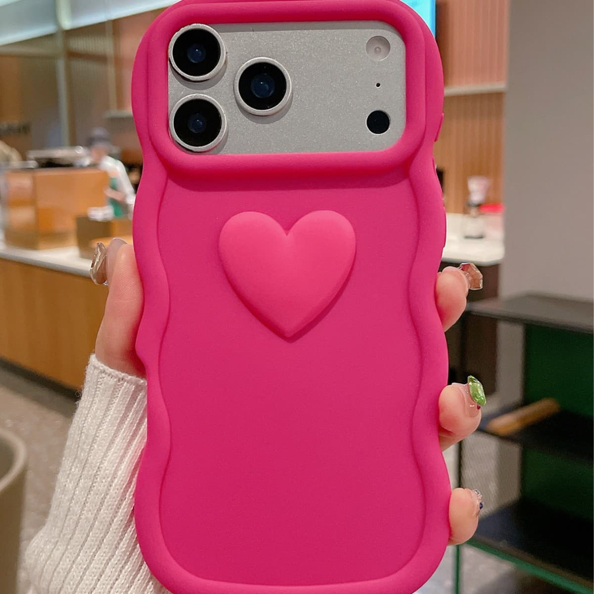 Rose Red Wavy Heart Macaron Heart Phone Case Frosted 3D Love Wavy iPhone Case