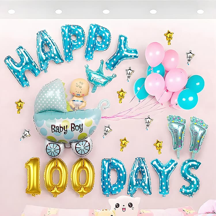Children's Cute Cartoon Aluminum Foil Balloon Set for Birthday Party Scene Decoration Baby 100-Day and One-Year-Old Celebration