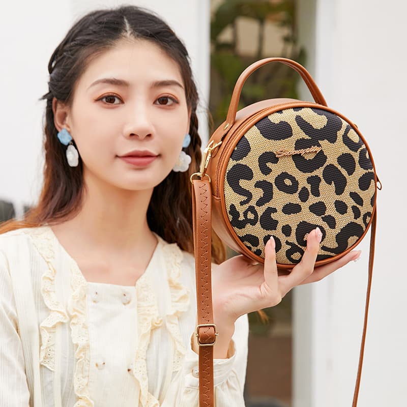 Fashion Retro Leopard Print Small Round Bag, Women's Trendy Versatile Shoulder Bag, Crossbody Bag, Casual Handbag
