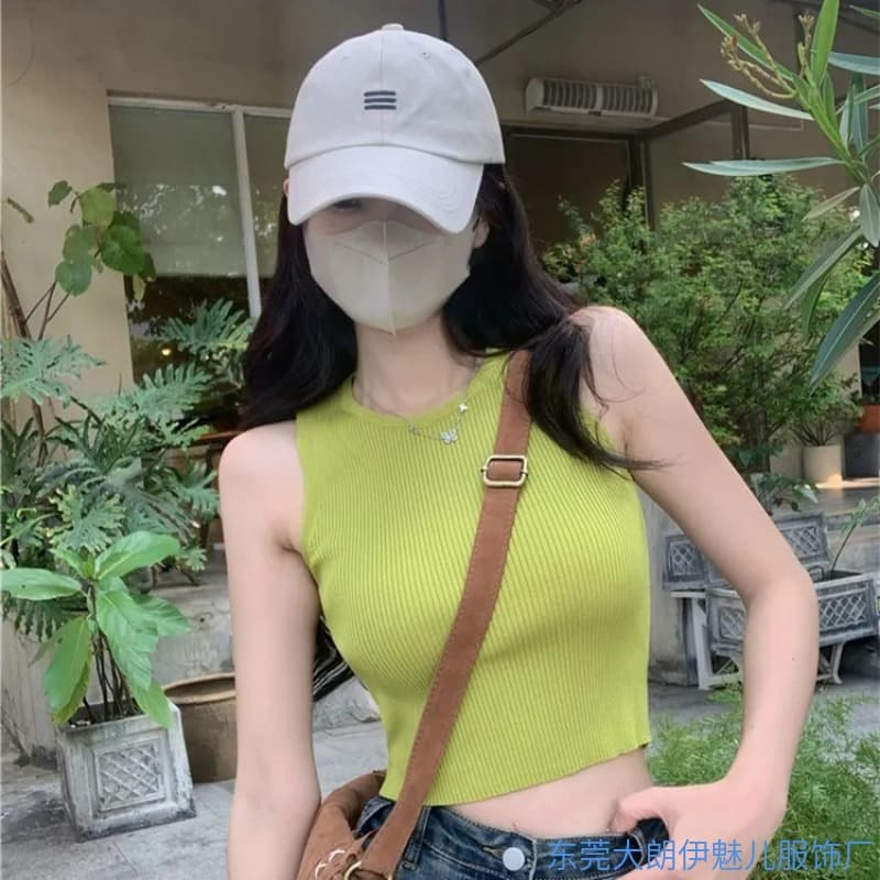 Sexy Fitted Cropped Knit Vest 2024 Summer New Slimming Camisole Sleeveless Top for Women