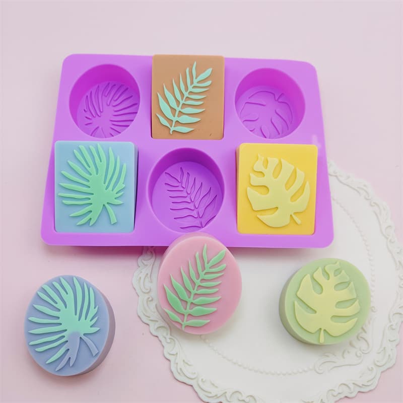6-Cavity Embossed Monstera Leaf Square Oval Silicone Mold for Cold Soap Making DIY Soap Mold Cake Chocolate Mold