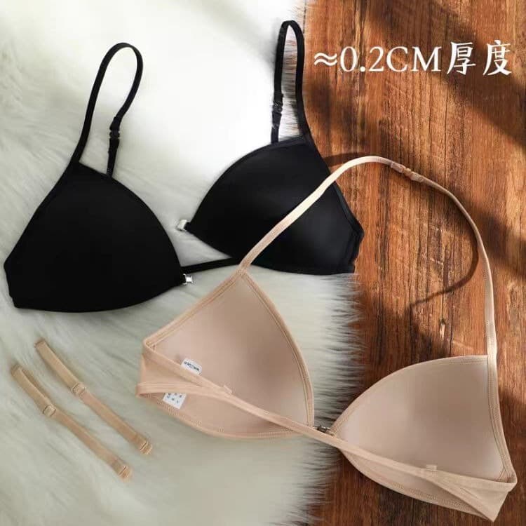 KEAZ French Triangle Bra Women Thin Strap Backless Halter Invisible Front Closure Bra Thin Seamless Bra