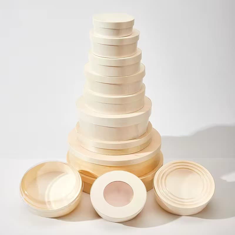 Cross-border Tea Baking Dessert Cake Packaging Box, Poplar Wood, Hot Stamping Available, Multiple Sizes Round Wooden Box