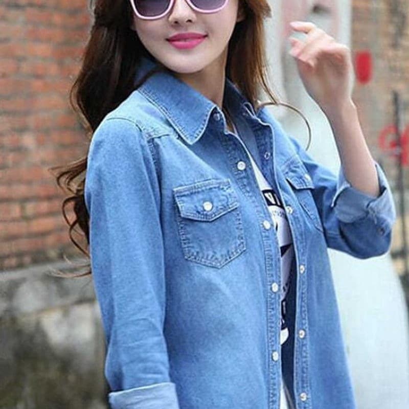 Women's Denim Shirt Long Sleeve Thin Layering Spring Autumn New Korean Slim Fit Sun Protection Casual Top Jacket Blouse Summer