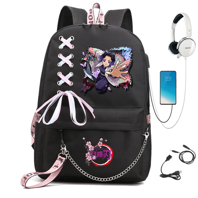Demon Slayer Shinobu Kocho Backpack Chain Woven Strap Student Shoulder Bag Amazon Dropshipping 1107-17