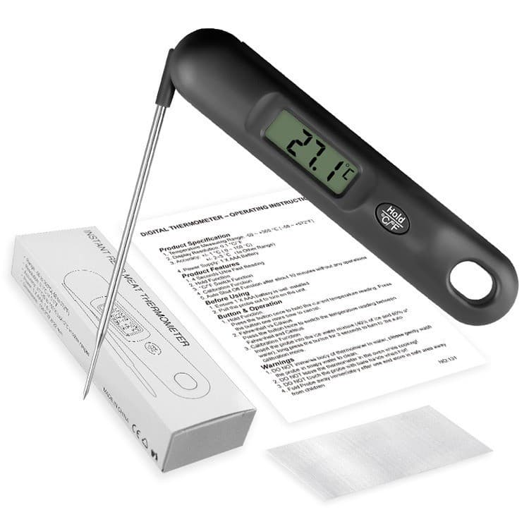 Factory Price Wholesale Food Thermometer with Foldable Probe, Digital Display, Fast Temperature Measurement for Kitchen and BBQ