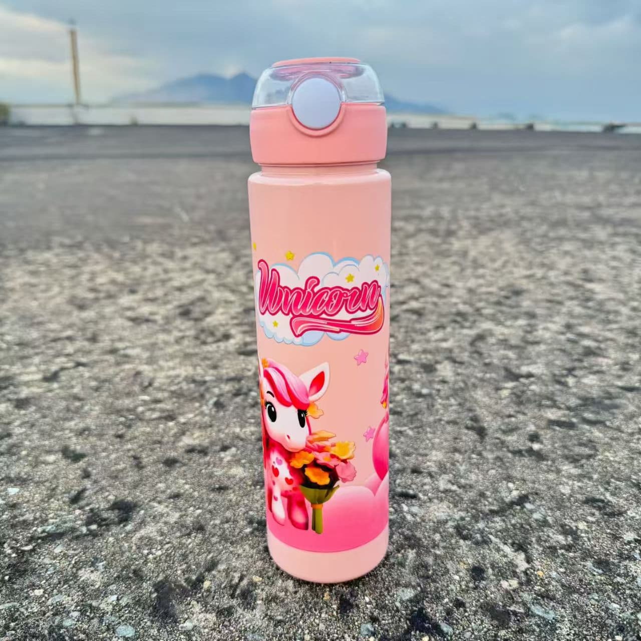 Cartoon Large-Capacity Plastic Cup, Stylish Space Cup, Rainbow Pony Pop-Up Straw Cup with Carry Strap, Portable Cup