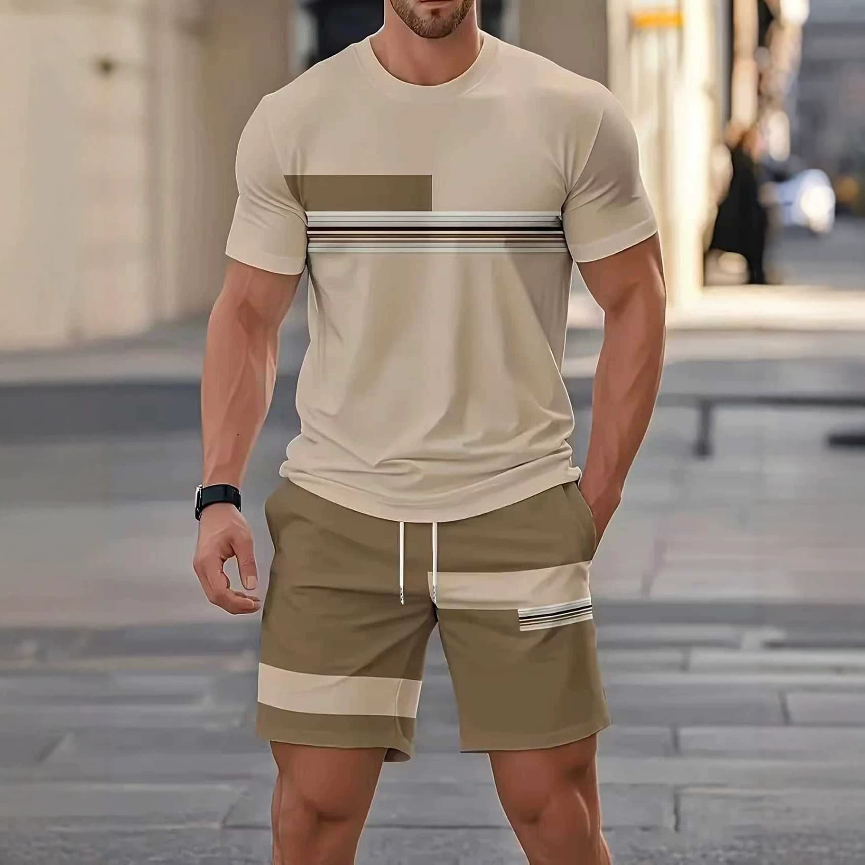 Multi-platform dropshipping supported for EU/US cross-border men's sets, 3D digital printed short sleeve shirt and shorts men's beach shorts