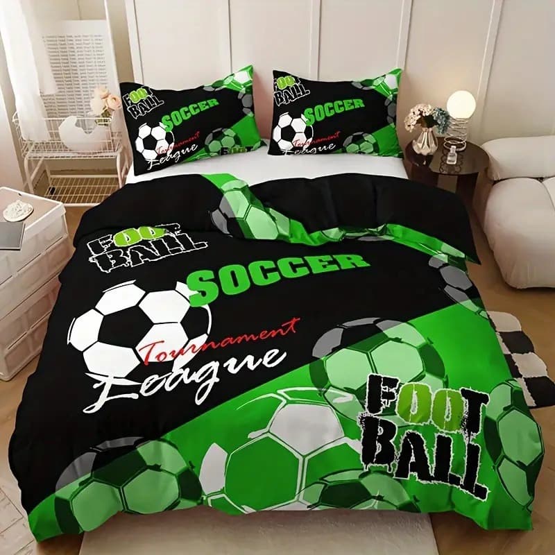 Cross-Border Football Theme Duvet Cover Set Sports Pattern Bedding Soft Microfiber Duvet Cover