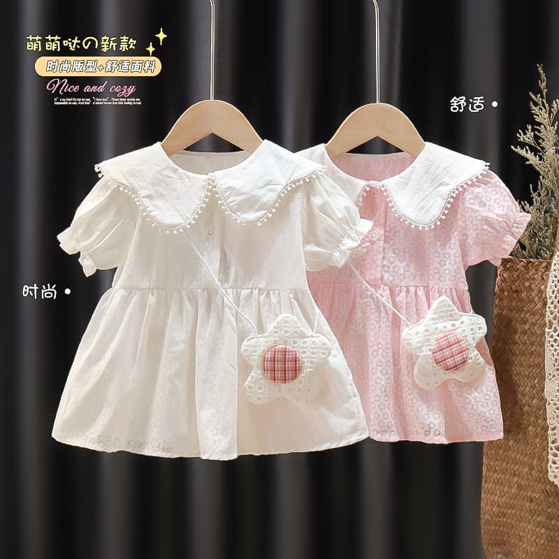 Girls Floral Princess Skirt Short Sleeve Baby One Year Old Dress Children's Clothing Korean Style Cotton Summer Outfit for Toddlers