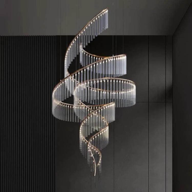 Villa Living Room Large Chandelier, Modern Light Luxury Duplex Hotel Lobby High Ceiling Crystal Light Designer Long Chandelier