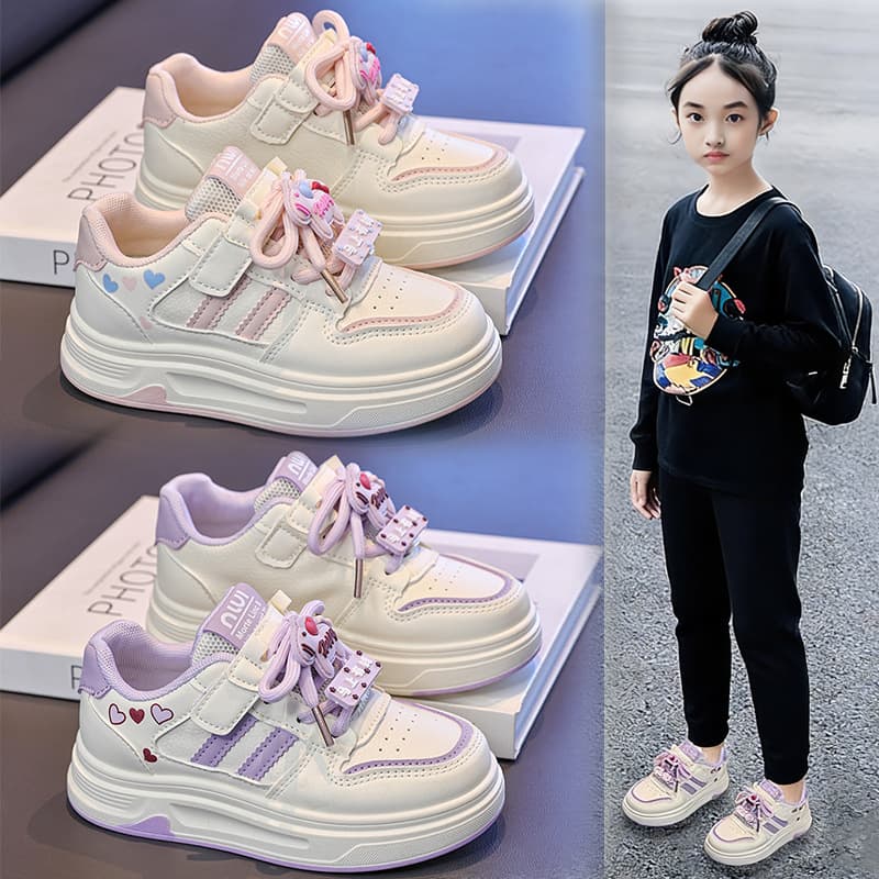Children's White Shoes for Girls Spring 2026 New Style Kids Shoes Princess Sneakers Soft Sole Student Athletic Shoes