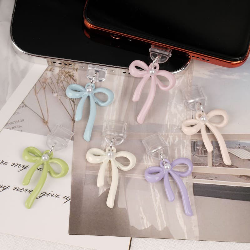 Butterfly Knot Dust Plug Milk Color Series Baked Paint for Apple Type-C Android Charging Port Suitable Universal Mobile Phone