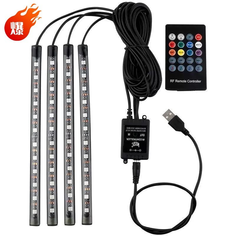 Car Ambient Light, RGB LED Footwell Light, USB Car Atmosphere Light, Music Sound Control Rhythm Light, No Modification Required
