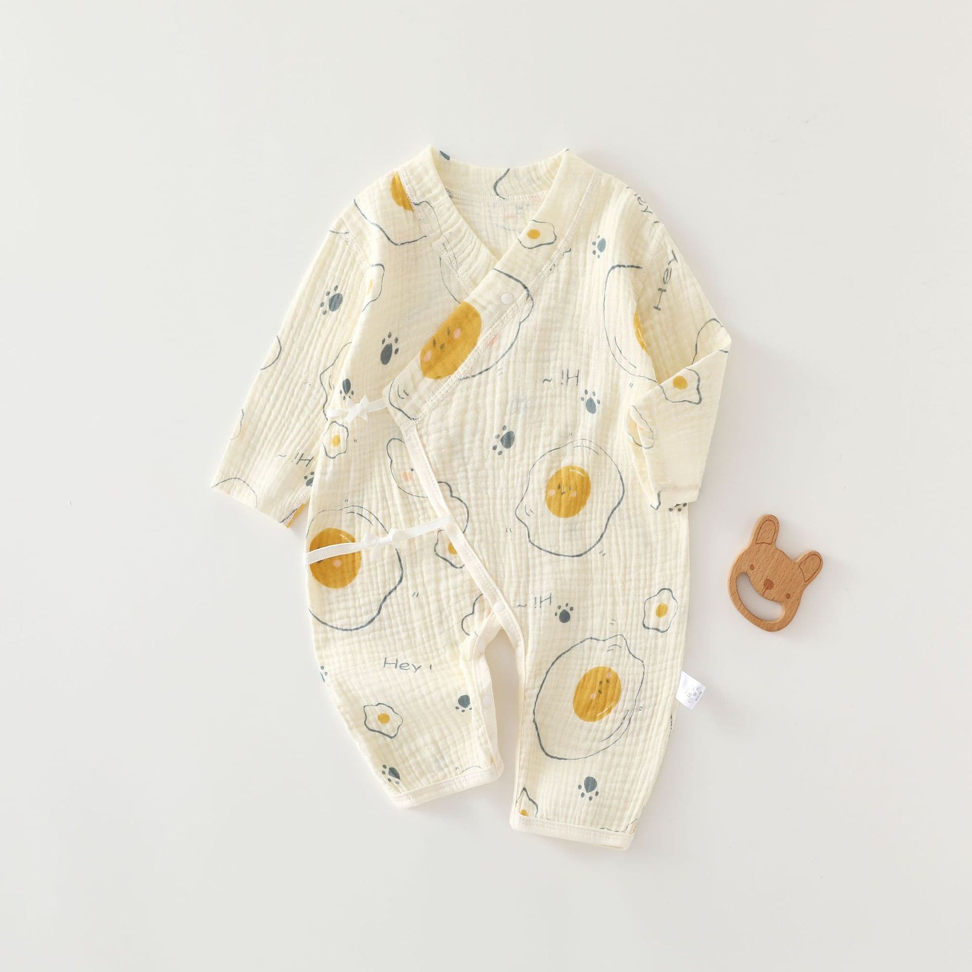 Baby Summer Thin Cotton Romper, Class A Double-Layer Gauze Long-Sleeve Bodysuit for Boys and Girls, Monk Style