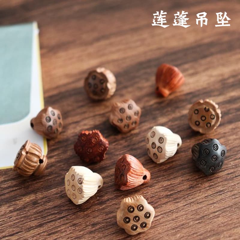 Hand-Carved Peach Wood DIY Accessories - Feicheng Baby Pendant, Keychain, Ethnic Style Lotus Pod
